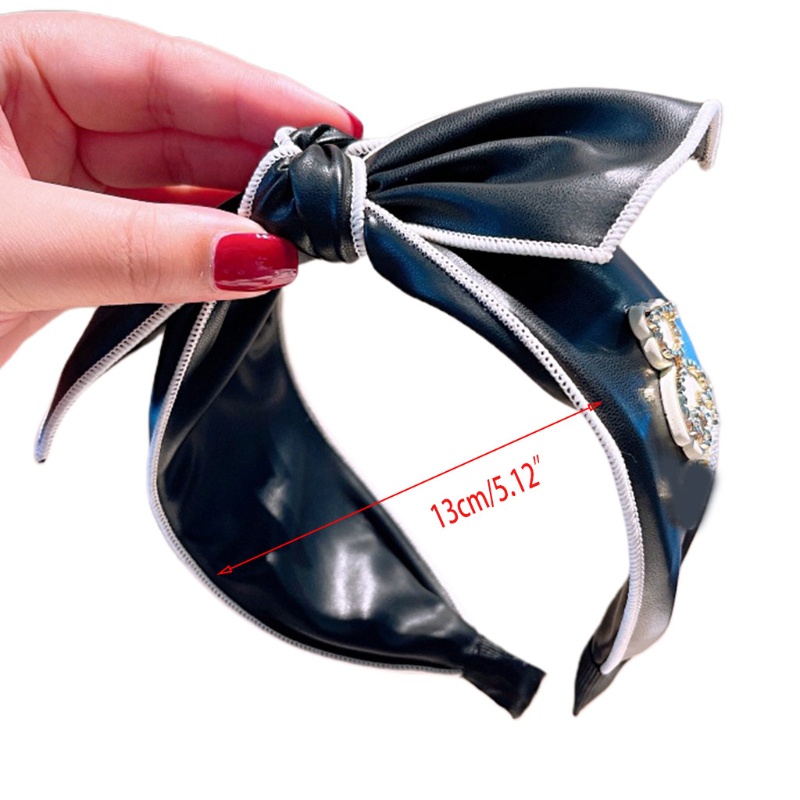 Băng Đô Thắt Nơ Bằng PU Đính Đá Phong Cách Vintage Dành Cho Gấu