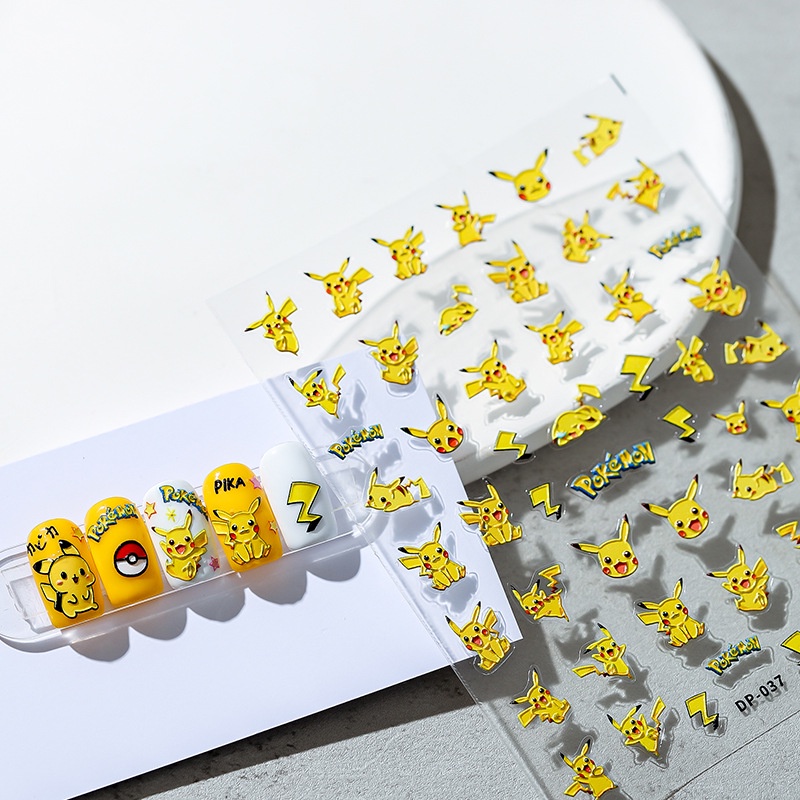Miếng Dán Trang Trí Móng Tay Hình Pikachu Đáng Yêu