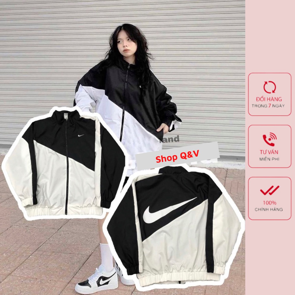 Áo khoác gió nike form rộng dài tay chính hãng unisex nam nữ 2 lớp gió cao cấp - BICO BC359