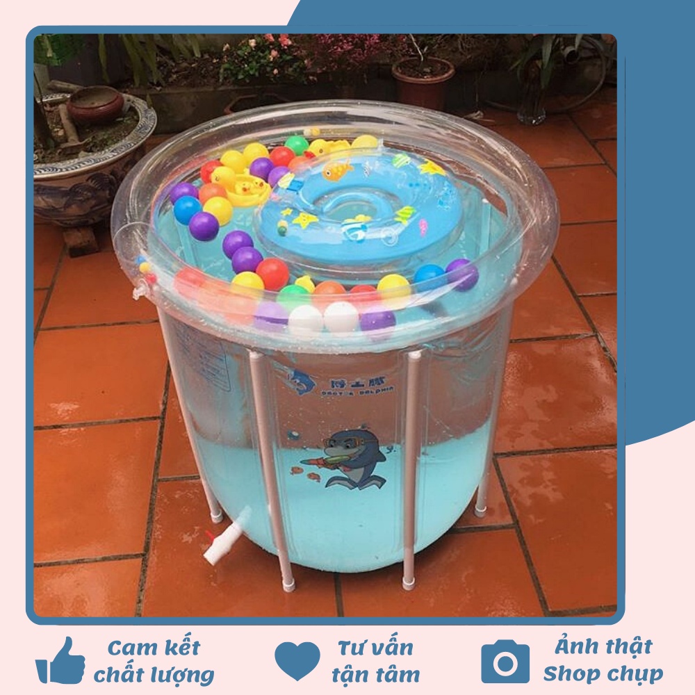 FREE SHIP !!! Bể bơi thành cao trong suốt 80x80cm Doctor Dolphin - Kèm phao cổ - Chính hãng - Bảo hành trọn đời