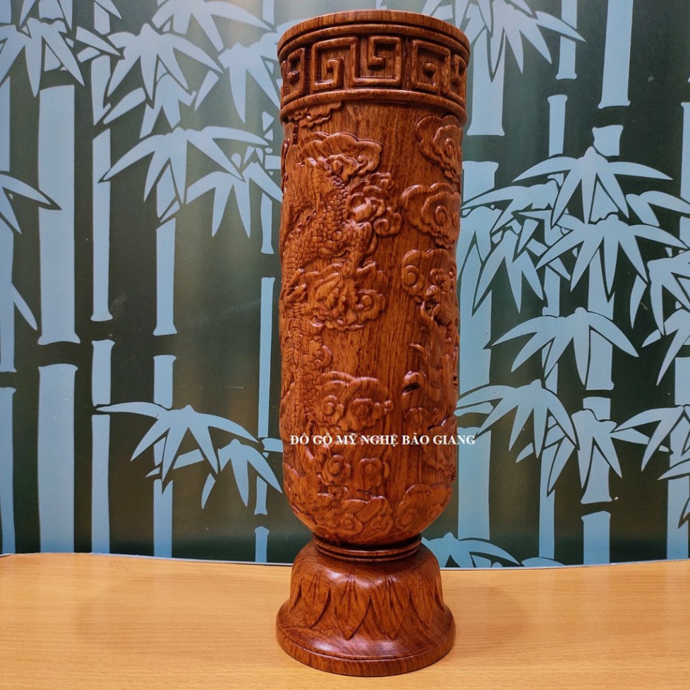Ống đựng hương khắc rồng gỗ hương