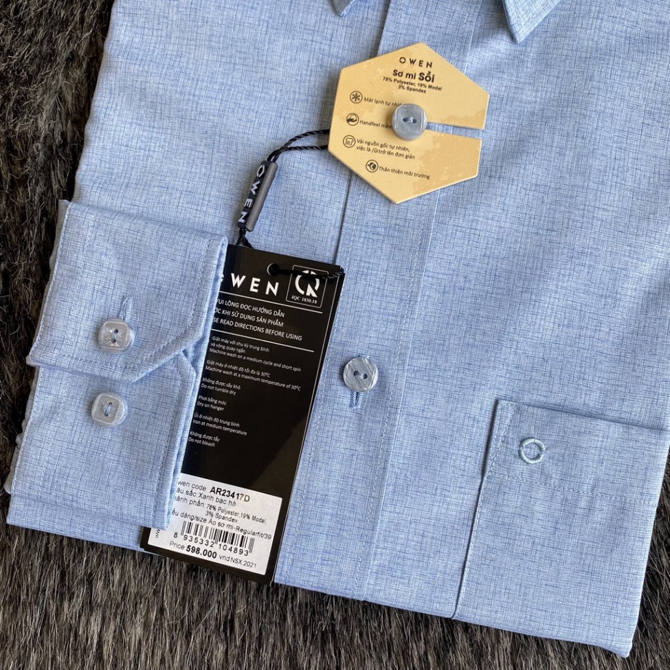 OWEN - Áo sơ mi dài tay Owen Sợi Sồi mềm mát màu xanh bạc hà 23417
