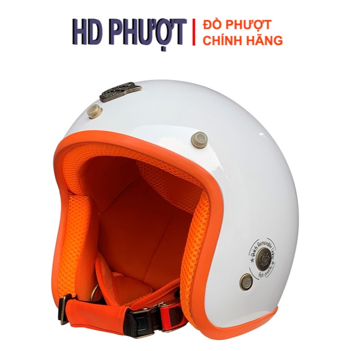 Mũ bảo hiểm ¾ đầu Napoli SH1 cao cấp [Free size 55 – 58cm] [Trắng lót cam] – Bảo hành 12 tháng