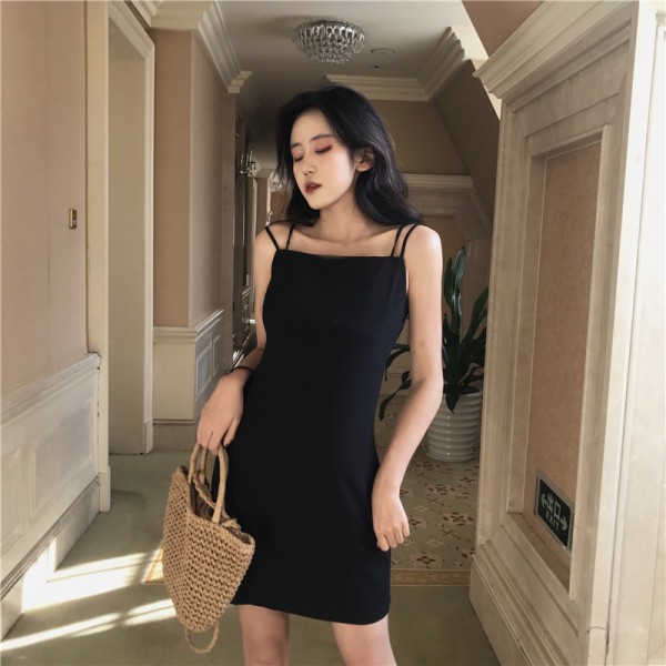 Đầm hai dây SUXI dáng ngắn xinh xắn phong cách Hàn Quốc