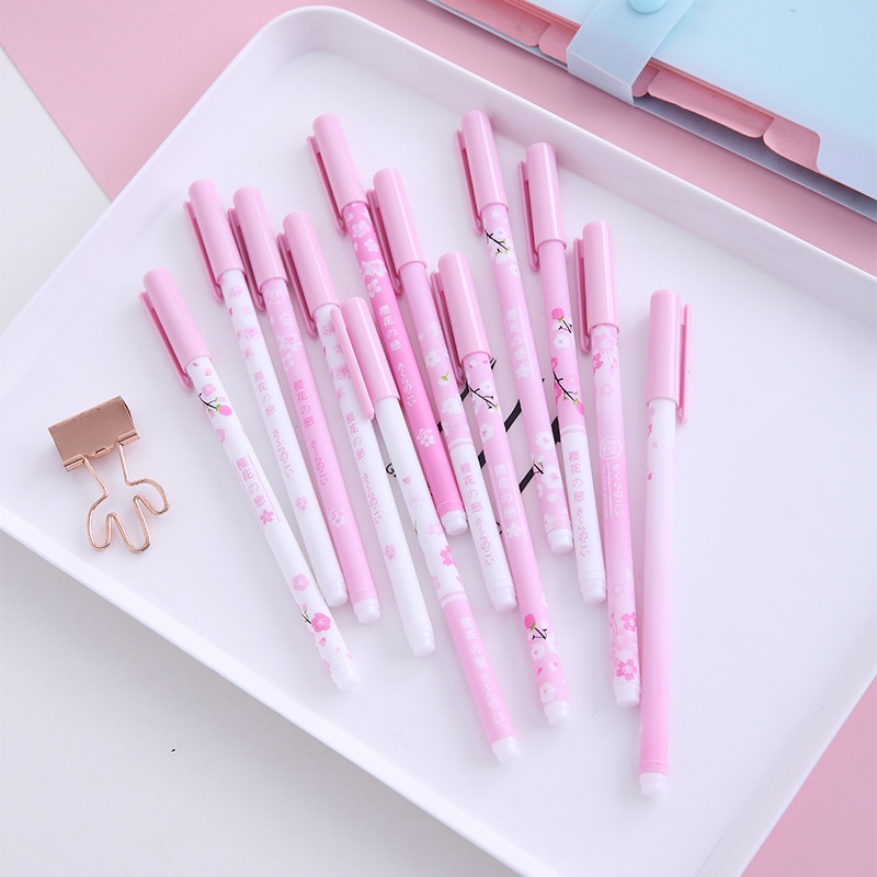 1 Cây Bút Bi Nước Mực Đen Ngòi 0.5mm Hình Hoa Anh Đào Sáng Tạo