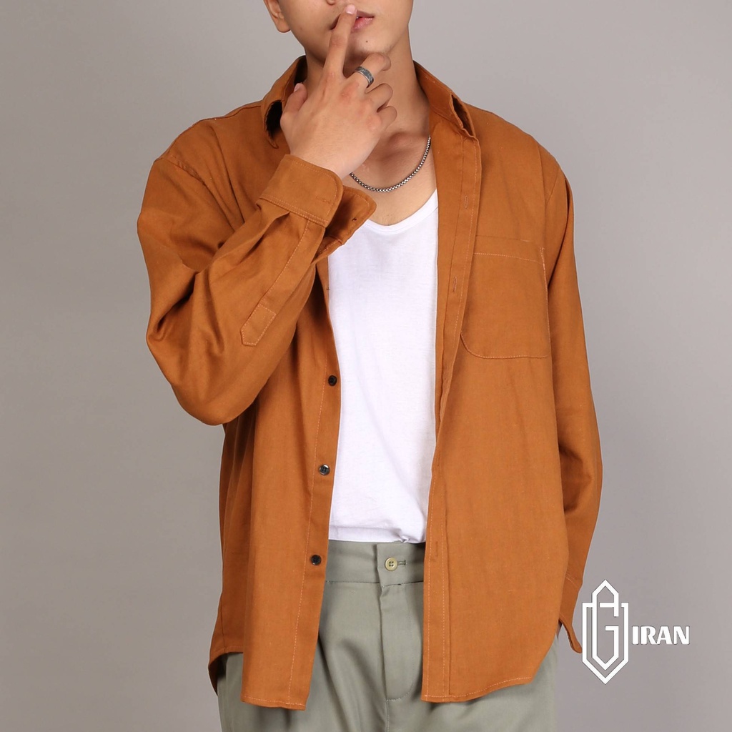 ÁO SƠ MI LINEN NÂU CỔ ĐIỂN PASTEL FORM RỘNG | GIRAN