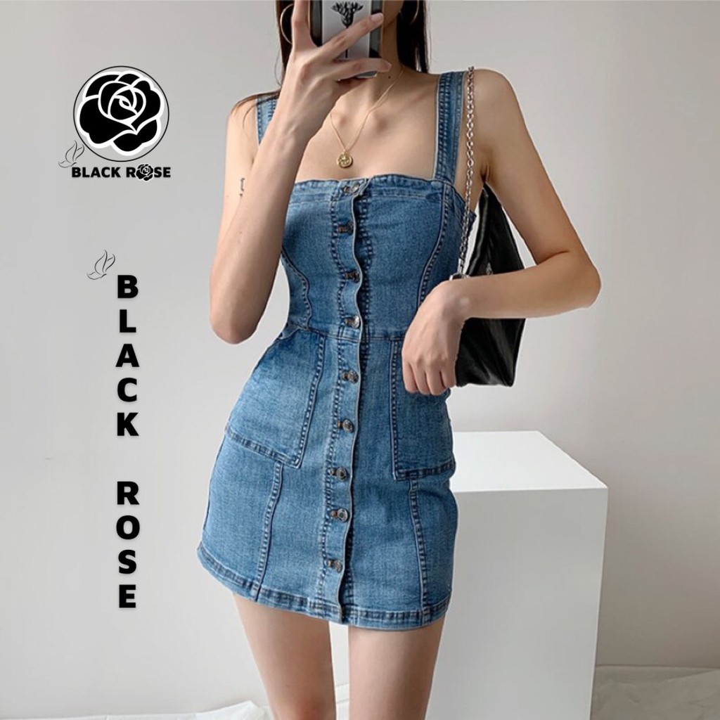 Váy Jean Nữ Xanh Cao Cấp Chữ A BLACK ROSE Váy Đầm Jean Bò Rin Nữ 2 Dây Phong Cách Hàn Quốc - TẤM BOUTIQUE