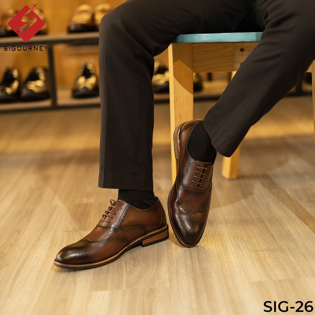 Giày Oxford nam họa tiết Brogues đục lỗ cực đẹp SIGOURNEY SIG-26