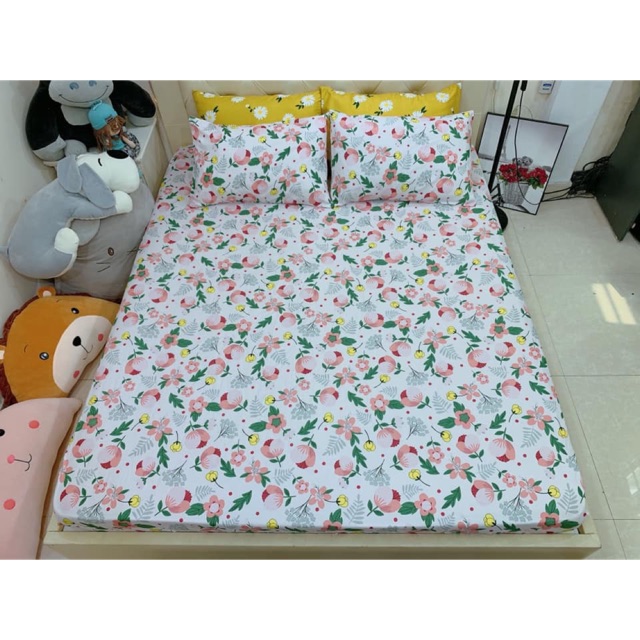 BỘ GA GỐI COTTON POLY HOA LỰU HỒNG