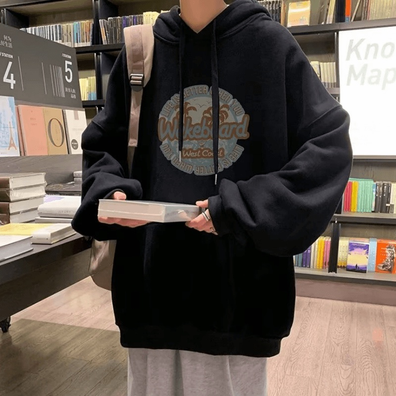 Áo hoodie Dáng Rộng In Chữ Phong Cách Hàn Quốc Thời Trang Cho Nam