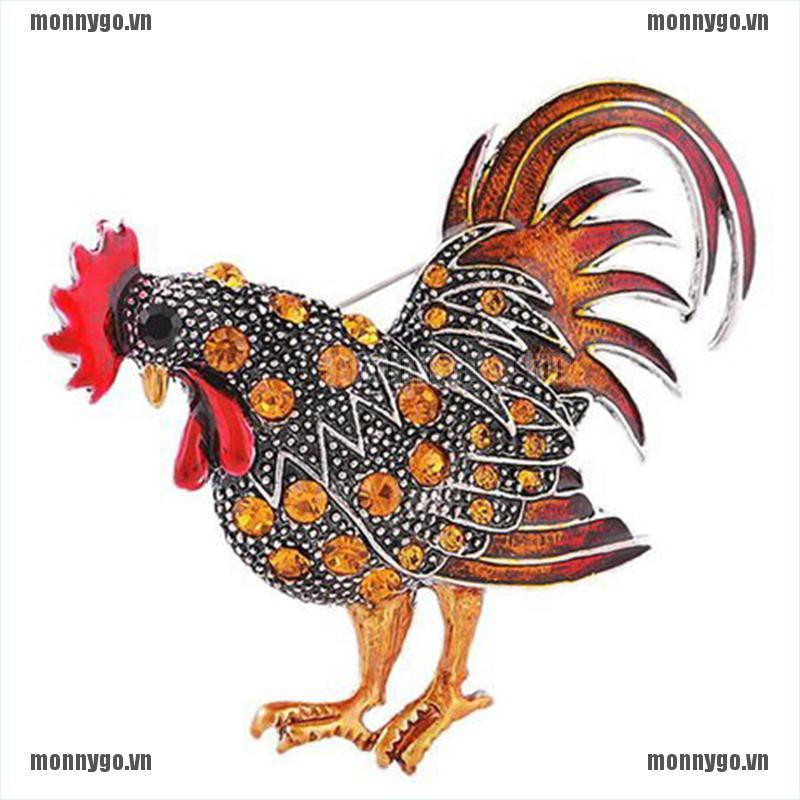 [COD+monnygo]Chicken Rooster Hen Farm Animal Color Stone Crystal Brooch Pin