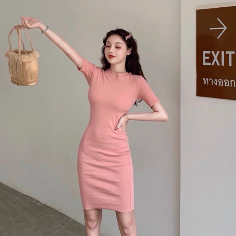 Váy body polo nữ - Đầm dáng ôm tay ngắn cổ tròn co dãn 4 chiều hàng đẹp Quảng Châu cao cấp | BigBuy360 - bigbuy360.vn