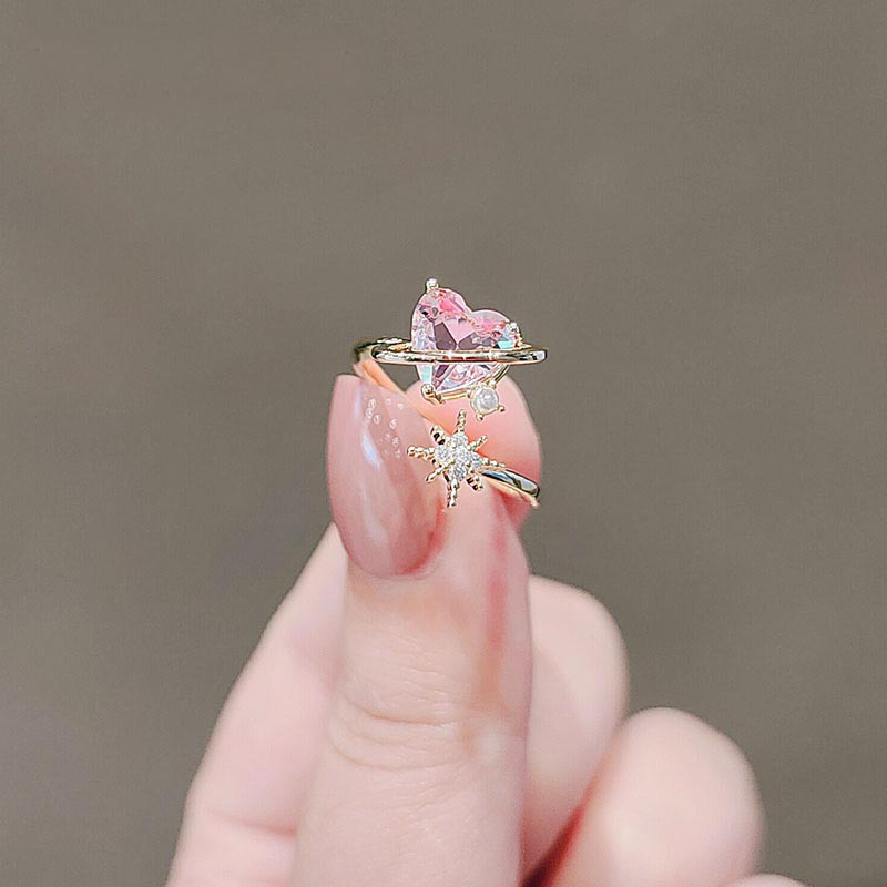 Nhẫn Hở Mạ Vàng 14k Đính Đá Zircon Hình Trái Tim Dễ Thương Dành Cho Nữ