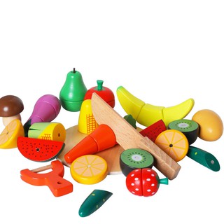 đồ chơi cắt gọt hoa quả bằng gỗ cho trẻ em nhạc nam châm rau củ bé trai nhà bếp mô phỏng bộ