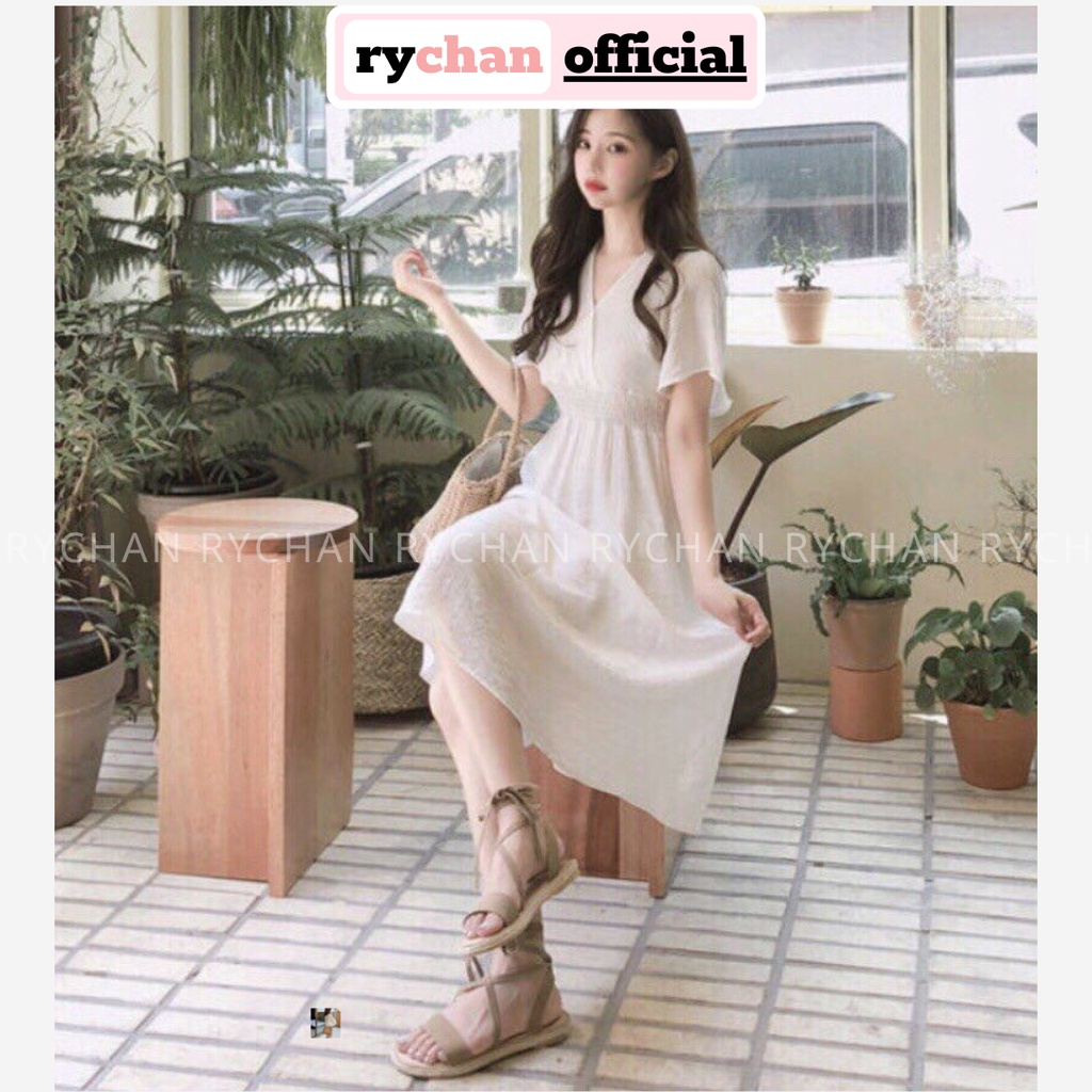 DX805 - Đầm Xòe Trắng Hở Lưng Nhún Eo