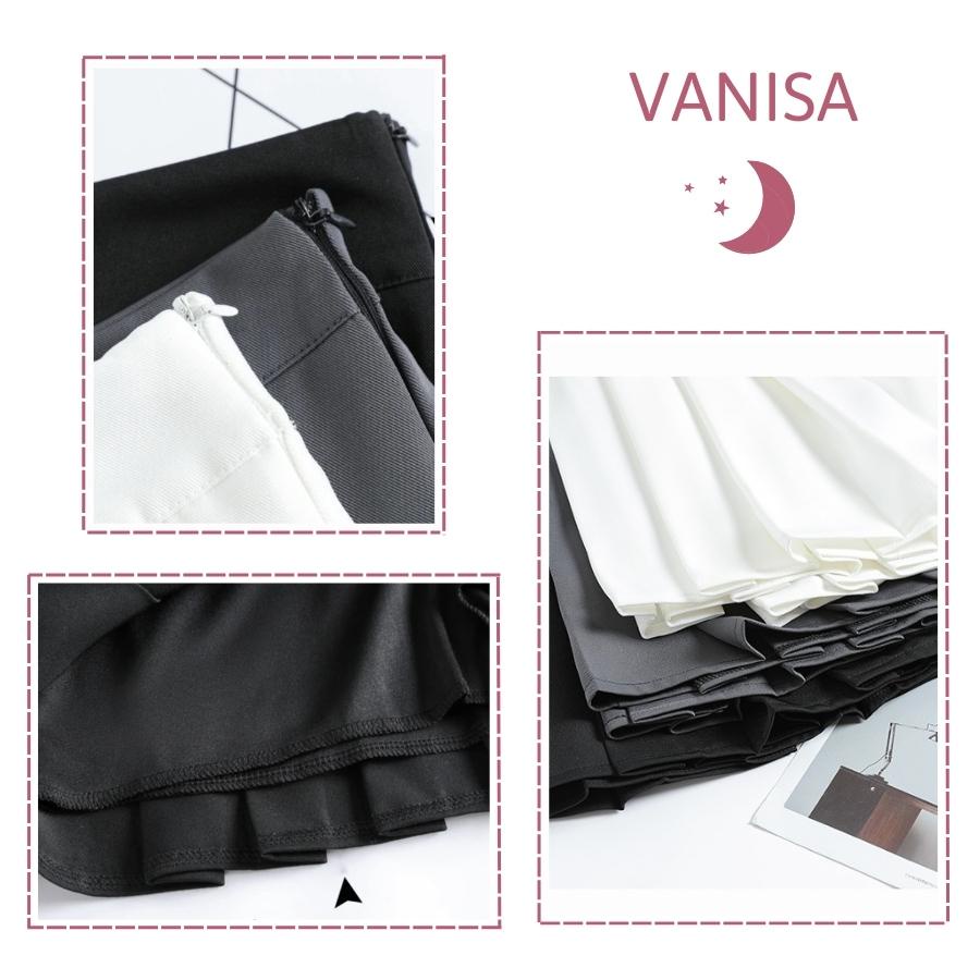 Chân váy tennis bigsize nữ teniss xòe ngắn xám đen trắng có quần trong VANISA CV019