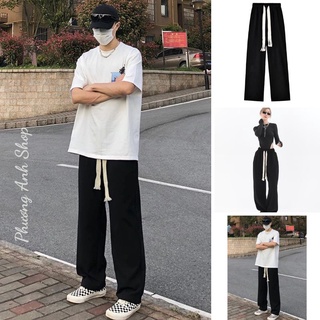 Quần ống rộng nam nữ Unisex cạp chun có dây rút điều chỉnh eo vải co dãn  mặc 4 mùa style ulzzang.