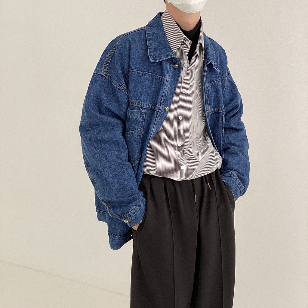 Áo Khoác Denim Dáng Rộng Thời Trang Hàn Quốc Cá Tính Dành Cho Nam