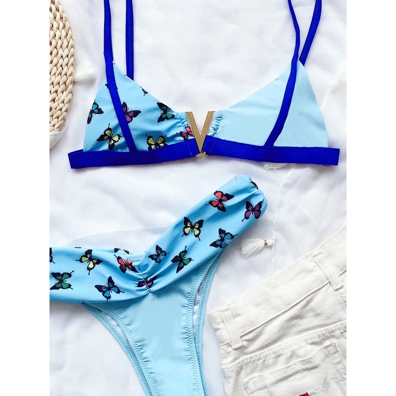 [BKN846] &lt;ÂU&gt; SET BIKINI XANH BLUE CỔ V HỒ ĐIỆP