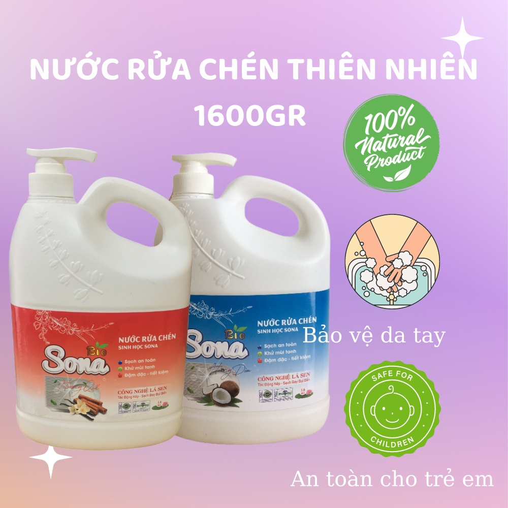 Nước rửa bát hương Quế/Dừa SONA1,6kg đánh bay mọi vết bẩn nhà bếp, sạch nhanh, ko nhớt, an toàn cho da tay