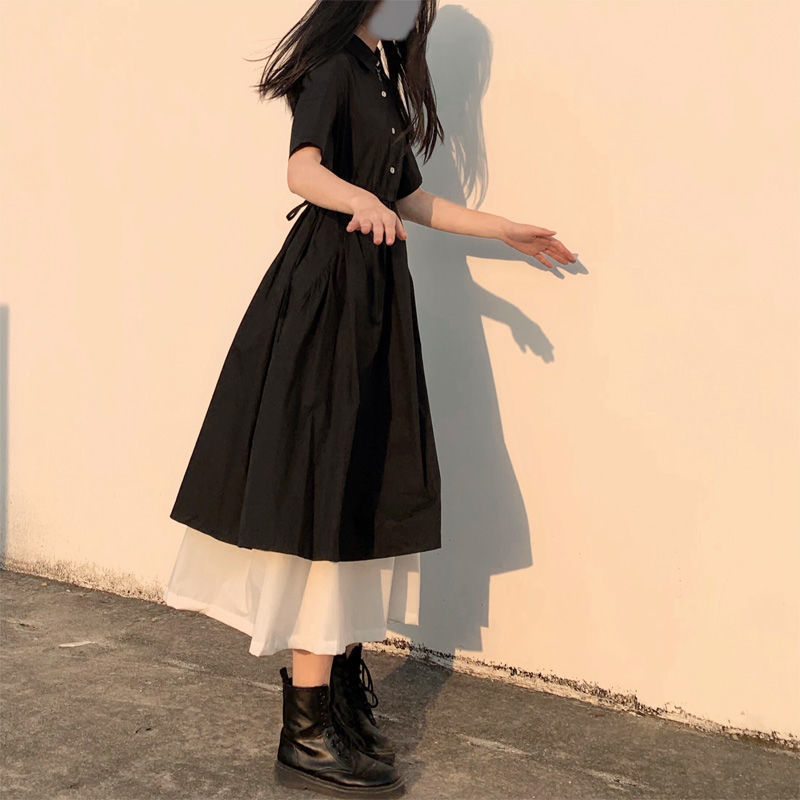 Đầm Nữ Ngắn Tay Cổ Tròn Form Dài Rộng Thời Trang Hàn | BigBuy360 - bigbuy360.vn