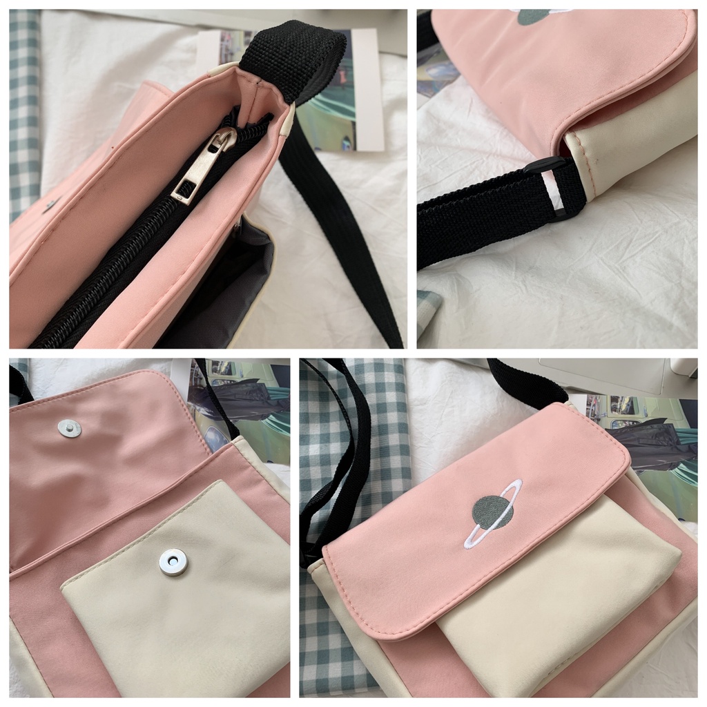 Túi đeo chéo nam nữ đi chơi phong cách Ulzzang Hàn Quốc thêu hành tinh
