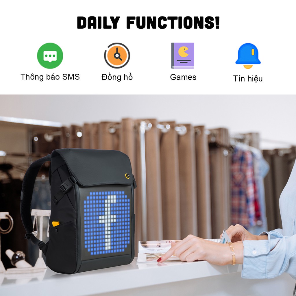 Balo DIVOOM Pixoo Backpack-M, có hiển thị màn hình LED, ngăn chứa Laptop 15inch | BigBuy360 - bigbuy360.vn