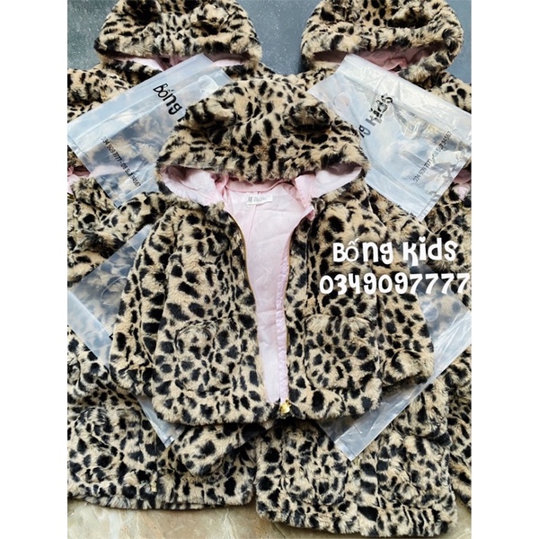 Áo Khoác Lông Hoodie Bé Gái Tai Đốm