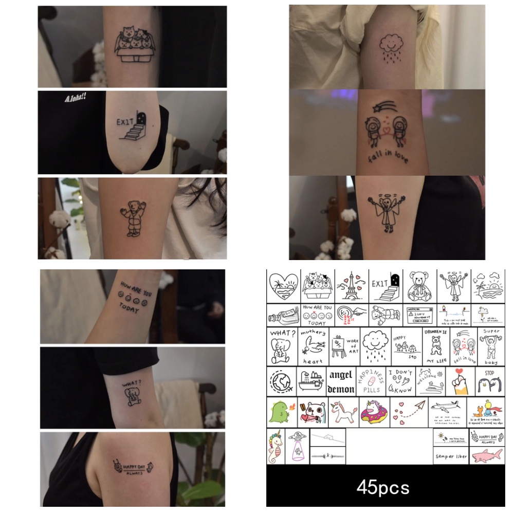 Set 45 hình xăm dán nhiều mẫu đáng yêu chống thấm nước lâu trôi