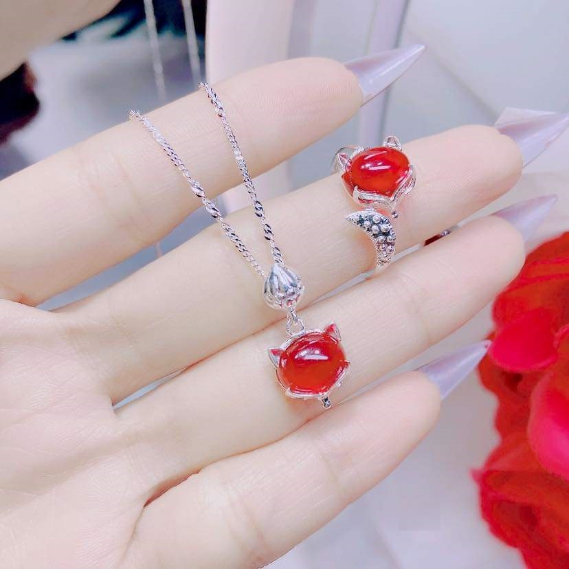 Dây chuyền, Nhẫn hồ ly bạc Ý đính đá màu phong thủy - Trang sức bạc Evasilver