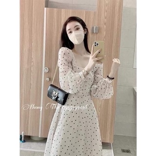 VÁY Z.ARA CHẤM BI CỔ VUÔNG DÁNG DÀI