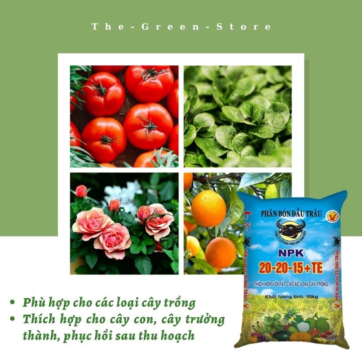 Phân bón NPK Đầu Trâu 20-20-15 + TE  dạng hạt 3 màu, dùng cho cây cảnh, mai vàng