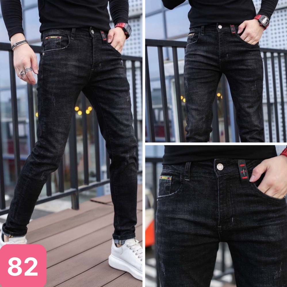 Quần jean nam không rách gối màu xám đậm đen chất bò cao cấp co dãn 4 chiều, quần rin nam form skinny đẹp Havado mẫu mới