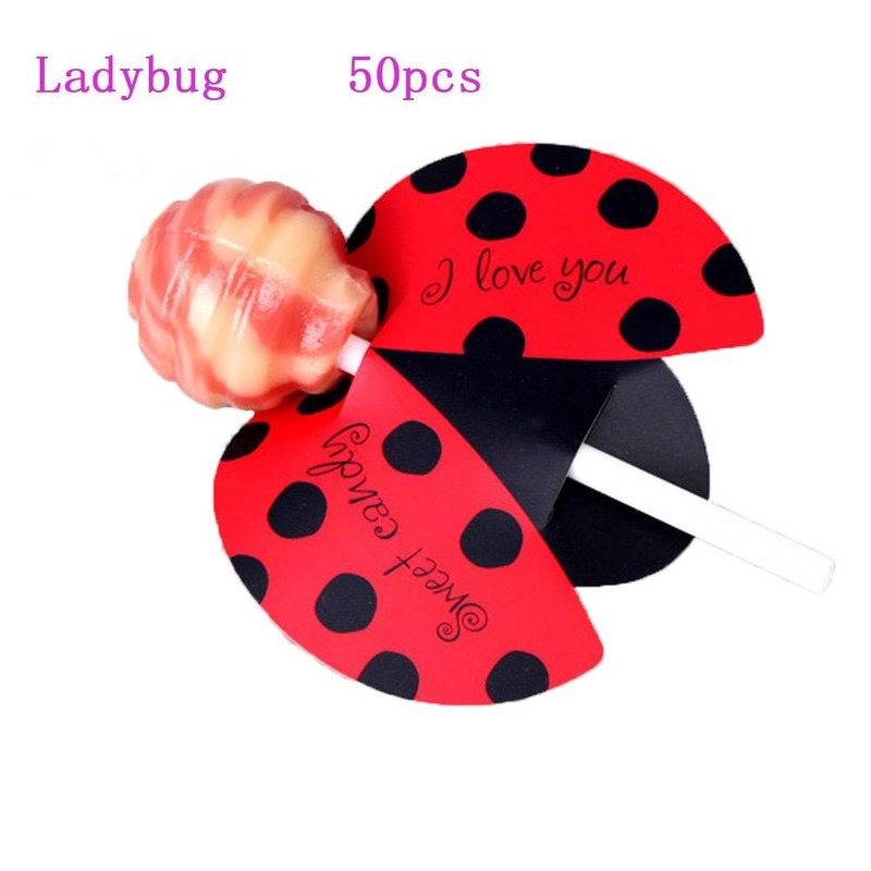 Set 50 Thẻ Giấy Trang Trí Kẹo Mút / Kẹo Mút / Bươm Bướm / Côn Trùng
