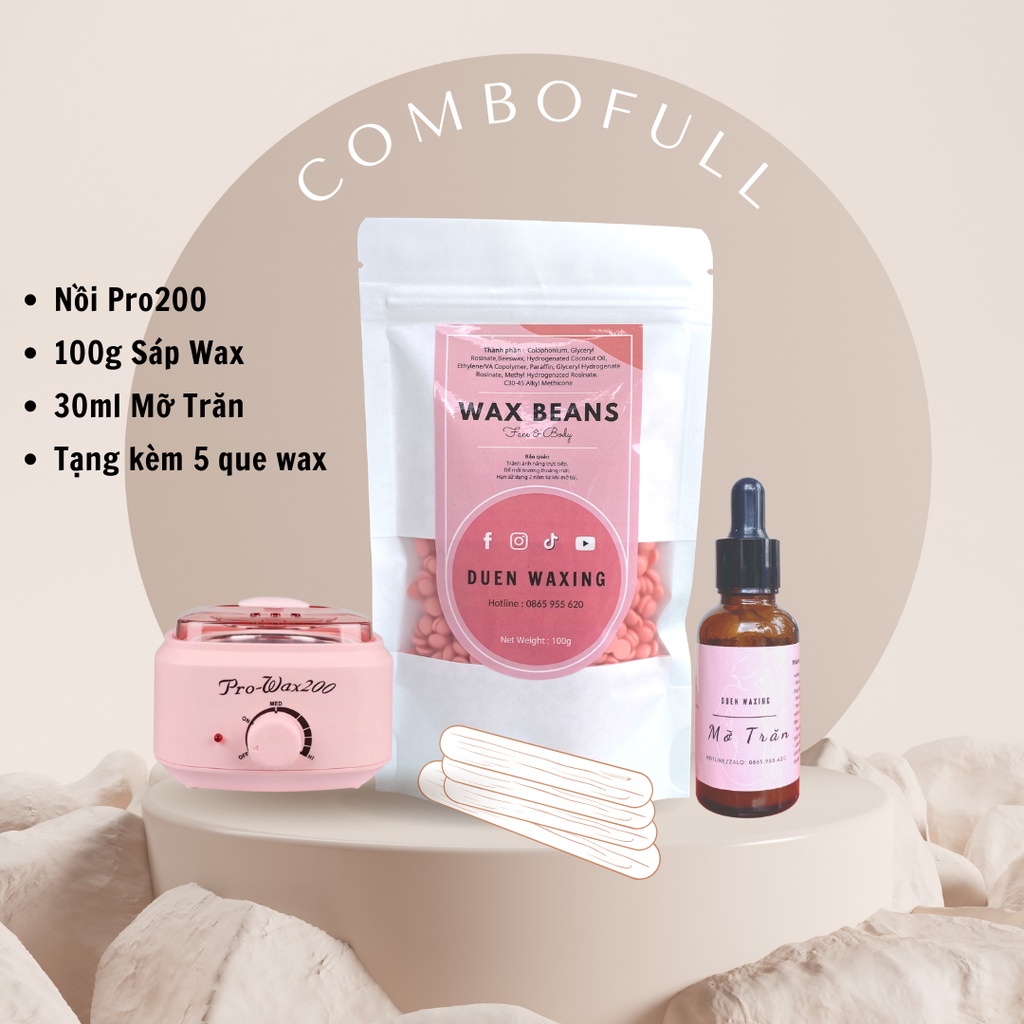 COMBO HẠT WAX NỒI PRO WAX 200 DẦU DƯỠNG( tặng que gỗ )