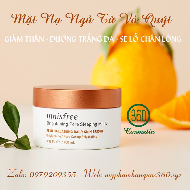 [mẫu mới] Mặt Nạ Ngủ Trắng Da Từ Vỏ Quýt Innisfree Brightening Pore Sleeping Mask 100ml