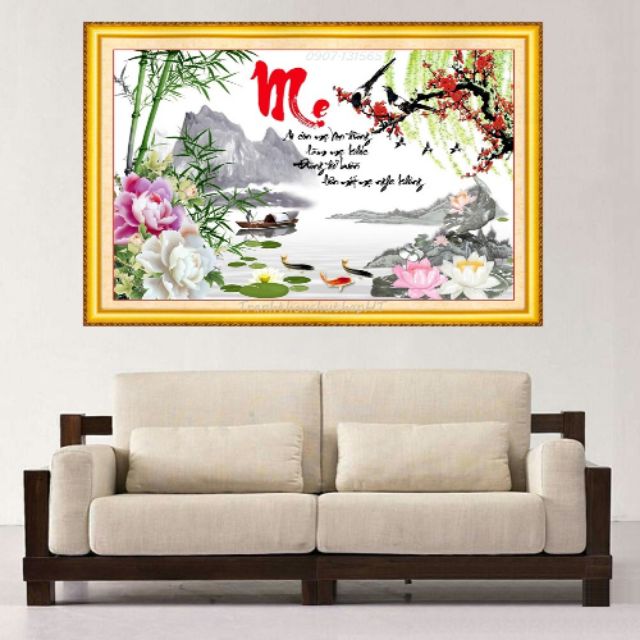 Tranh đính đá Ai còn Mẹ xin đừng làm mẹ khóc 80x53cm- VS261