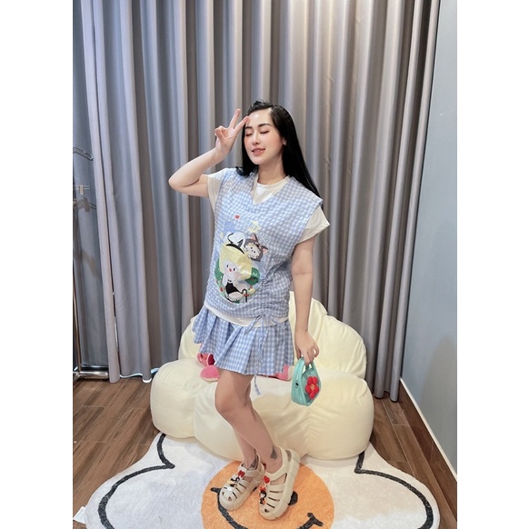 HOT HOT - SET QUẦN ÁO ĐI CHƠI 3 MÓN - ÁO CARO DÂY RÚT KÈM ÁO THUN RỜI PHỐI CHÂN VÁY XẾP LY
