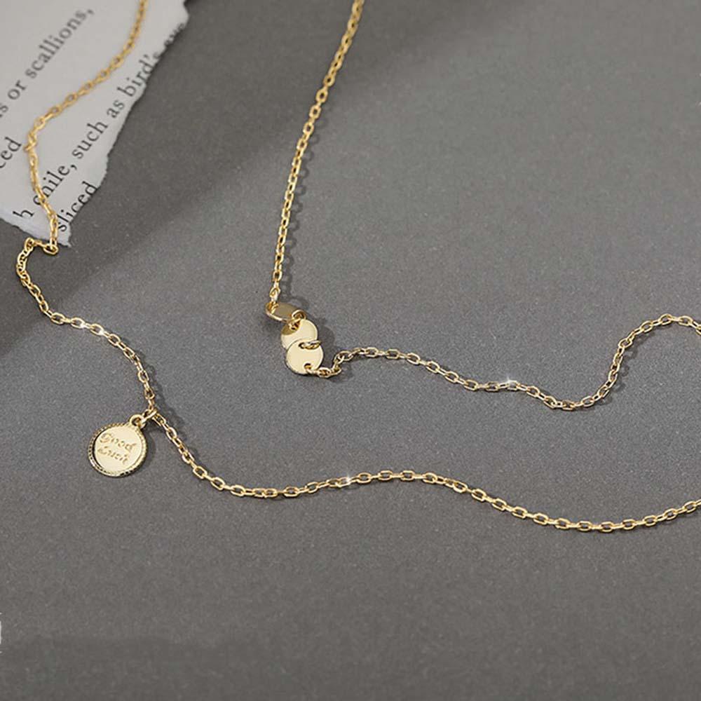 Aaron1 Vòng Cổ Mặt Đĩa Tròn Bằng Đồng Đơn Giản Thanh Lịch May Mắn Hàn Quốc Hai Lớp Thời Trang Cho Nữ