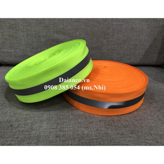 Giảm giá 1 cuộn dây phản quang vải màu xanh/cam sọc xám bản  5cm-dài 100m- hàng sẵn