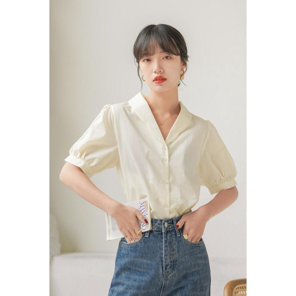 Áo Sơ Mi Cổ v Ngắn Tay Phong Cách Retro Thời Trang 61267