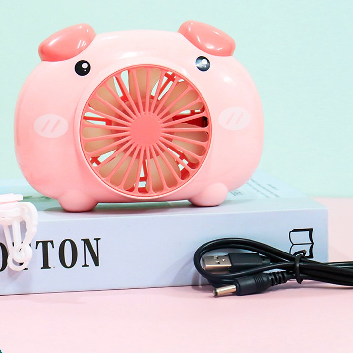 Quạt mini cầm tay Cute Pig Fan 3313 pin sạc , Có đèn Led- Tặng kèm dây đeo cổ | BigBuy360 - bigbuy360.vn