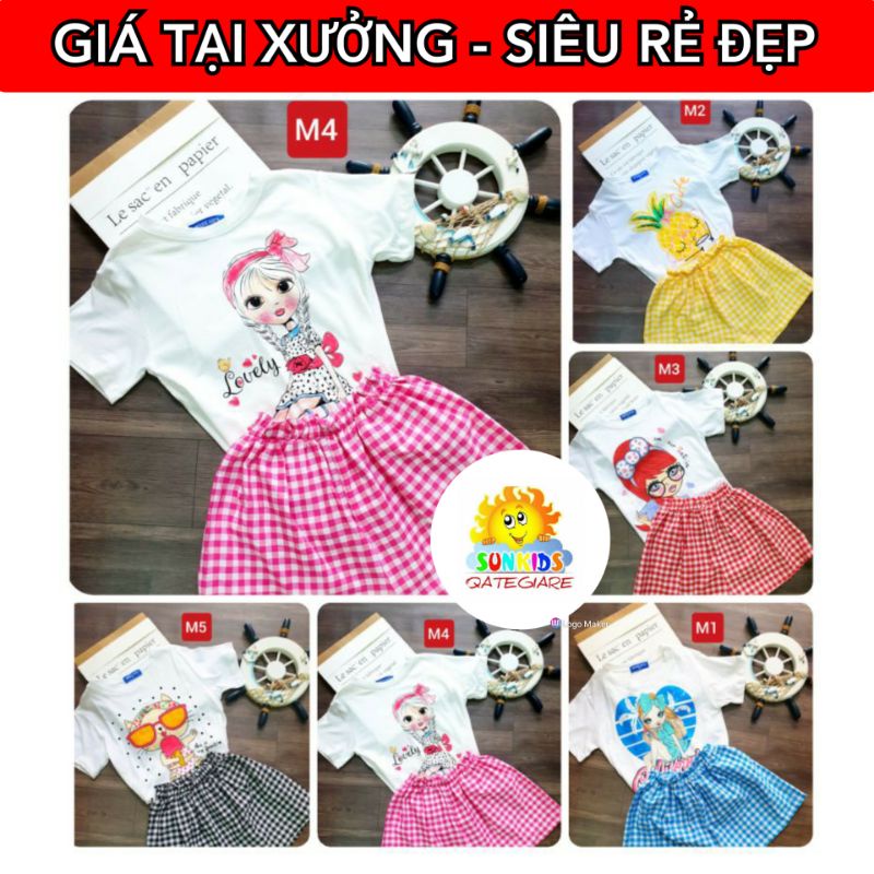🔥TẬN GỐC🔥18KG-35KG BỘ SET ÁO THUN COTTON & QUẦN CARO GIẢ VÁY GBV11 BÉ GÁI SIZE ĐẠI SIÊU CƯNG
