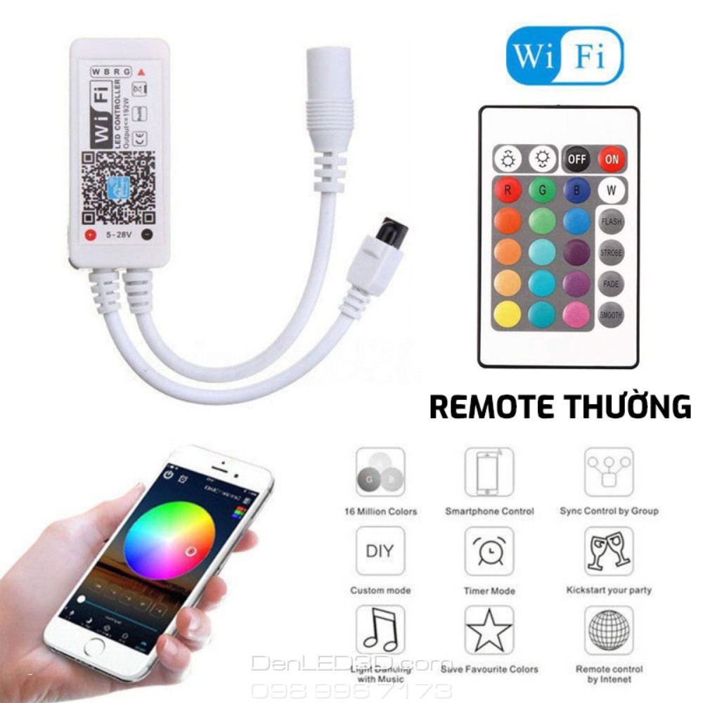 Mạch Điều Khiển WIFI Bluetooth Cảm Biến Nhạc Cho LED 5050 / 3528 RGB 12V - Kèm Remote