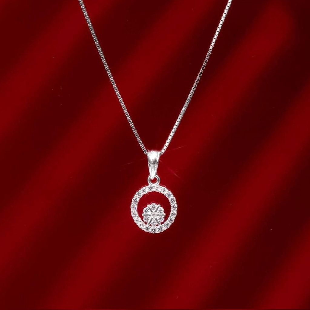 Vòng cổ bạc nữ mặt hoa vòm tròn đính đá sang chảnh - Dây chuyền chuẩn bạc ta cao cấp không gỉ