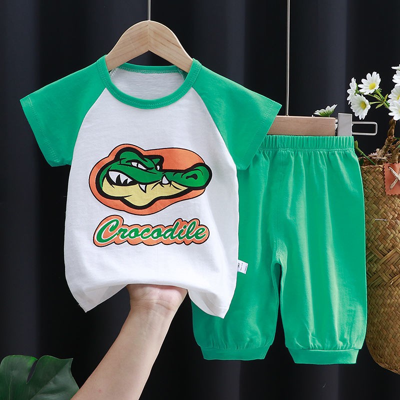 ☾✇Bộ quần áo ngắn tay cotton trẻ em mùa hè, nửa - có tay, bé trai và gái, phông hè cho 0-7 tuổiQNAF