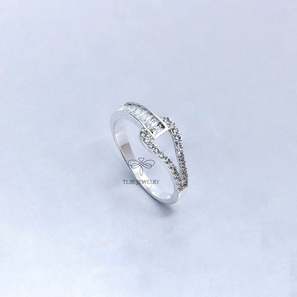 Nhẫn bạc nữ Tlee, nhẫn móc nối nạm đá cao cấp - TleeJewelry