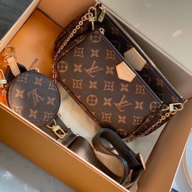 Túi xách nữ Set túi 3 món l.V 3 in 1 đeo chéo đeo vai dây dù nâu hot trend , kèm phụ kiện  thời trang sm