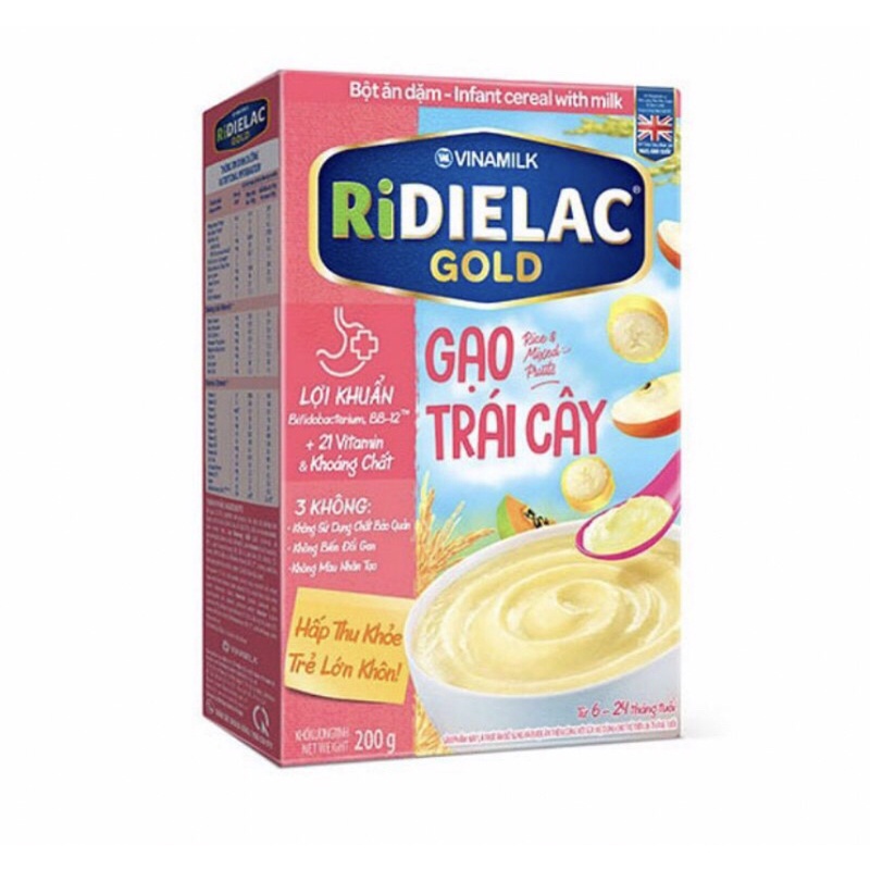 Bột Ăn Dặm Ridielac Gold Gà Rau Củ/ heo bó xôi/ yến mach sữa/ vị ngọt/ gạo và trái cây/ cá hồi bônh cải xanh/vị mặn 200g
