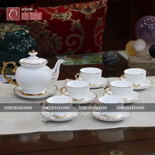 [CHÍNH HÃNG BÁT TRÀNG] Bộ ấm chén men trắng Cát Tường cao cấp gốm sứ Bảo Khánh bình uống trà